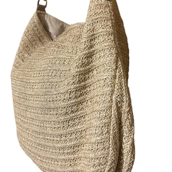 Stella And Dot Ellie Hobo Bag Retired Metallic/Straw Crossbody 2 Way Strap - Picture 4 of 12